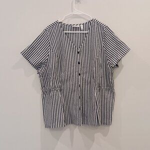 D & Co. Women Button Up Shirt Top Stripe Blouse, XL
